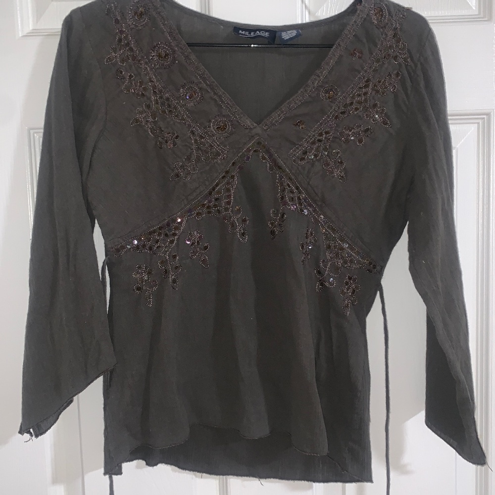 Vintage Mileage Back Tie Top With Sequin Details